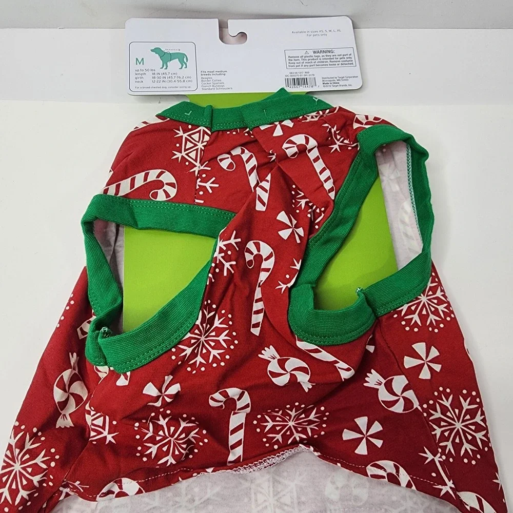 Target Holiday Dog Pet Pajamas Costume Snowflake & Candy Cane Medium New 50 lbs